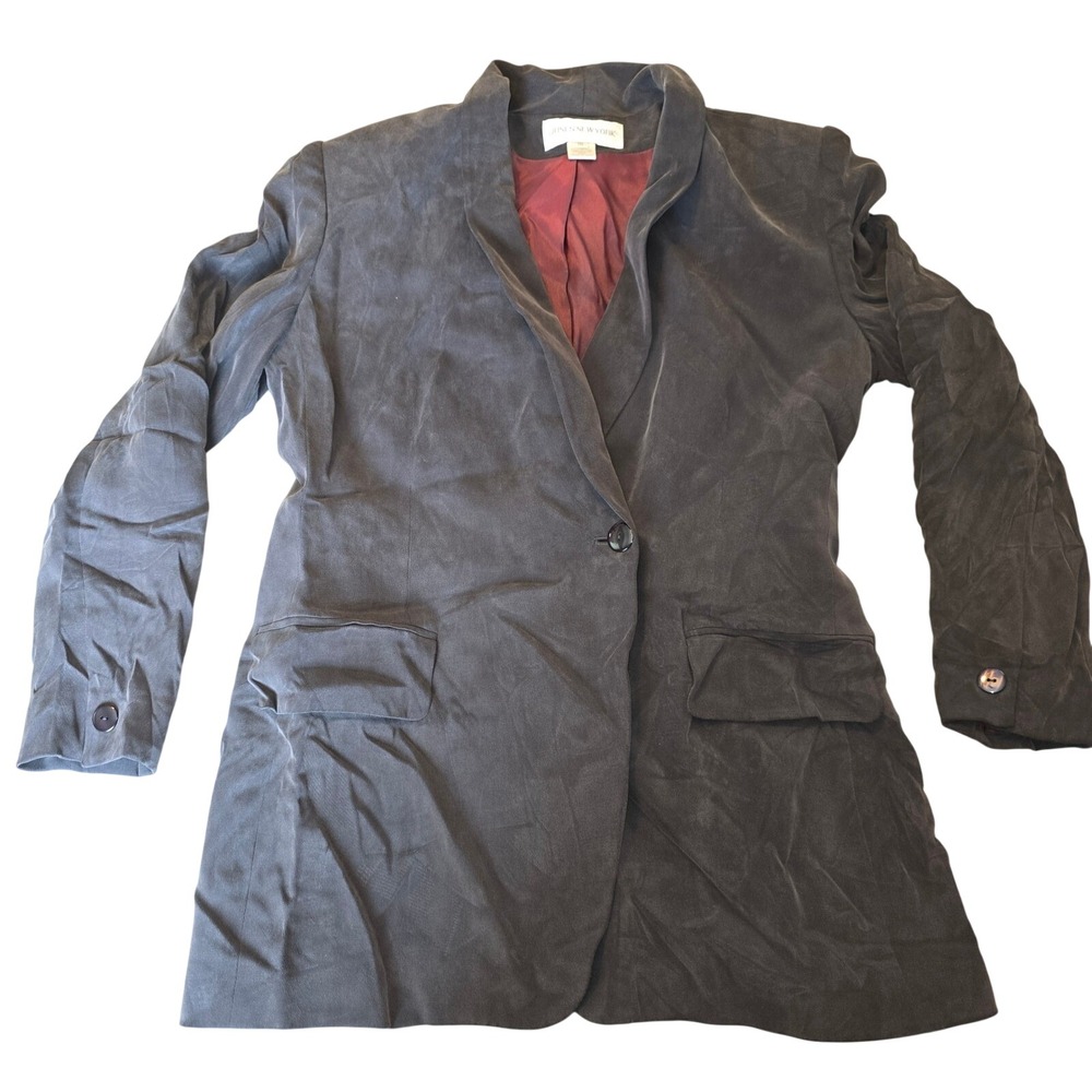 Jones New York Size Women's‎ 10 Pressed Velvet Feel Silk Lining Dark Gray Coat